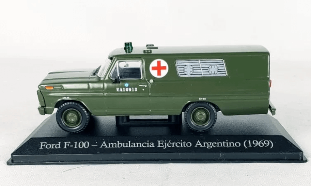 Ford F-100 1969 Ambulanza Esercito Argentina &ndash; Modello Pressofuso 1:43 Con Rivista