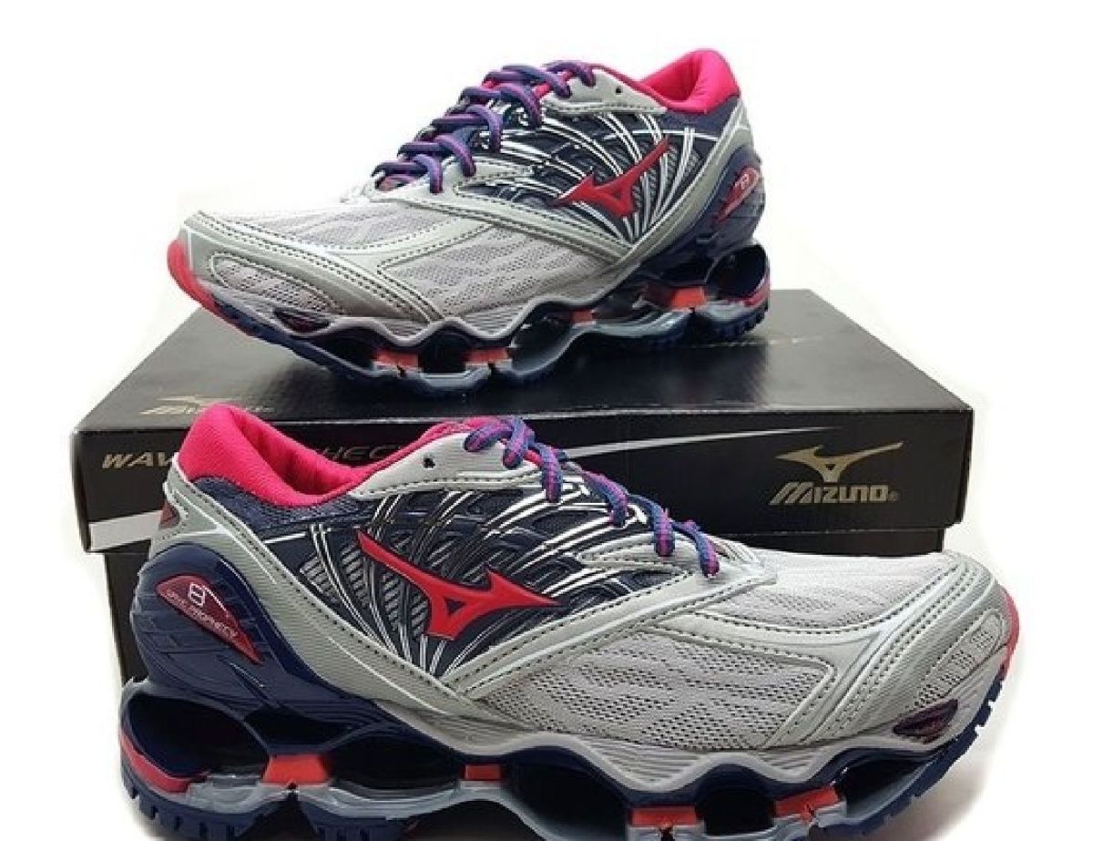mizuno prophecy 8 feminino cinza e rosa