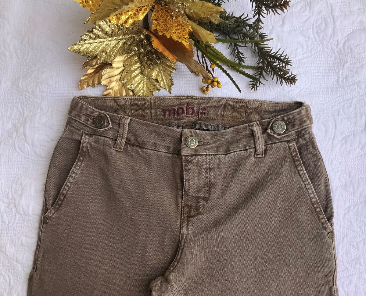 calça jeans marrom claro feminina