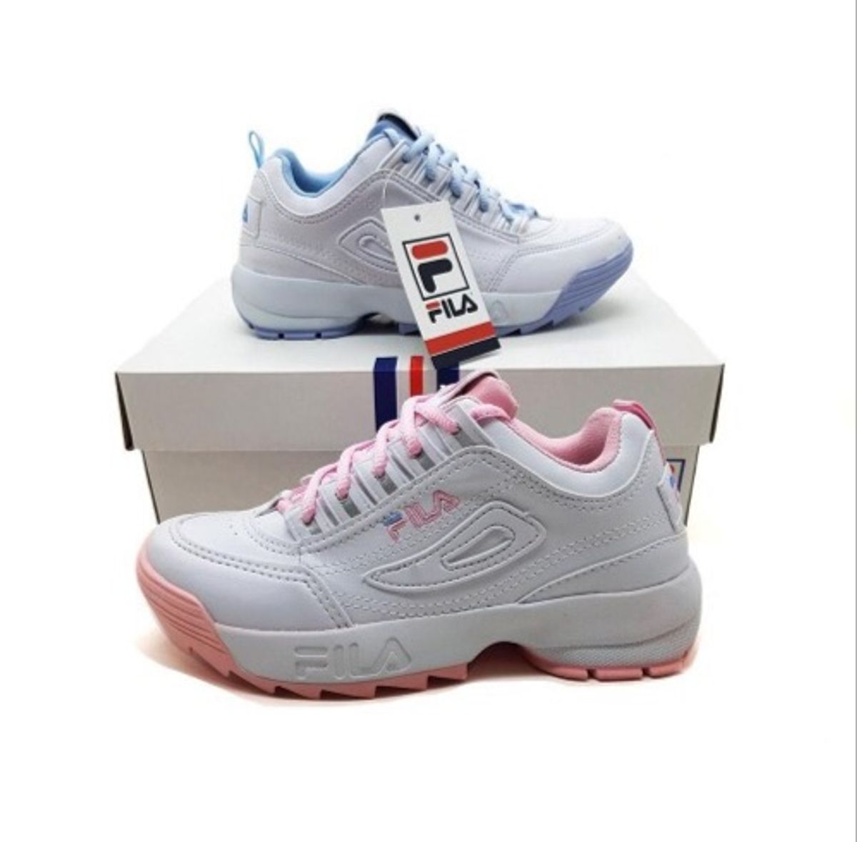 fila azul e rosa
