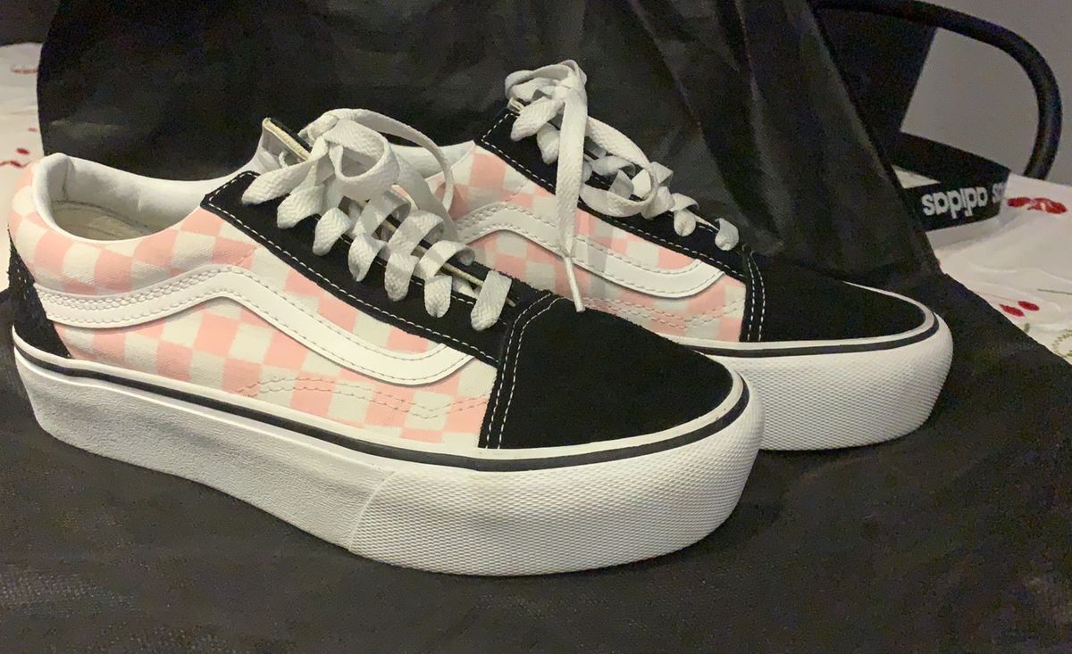 tenis vans xadrez rosa