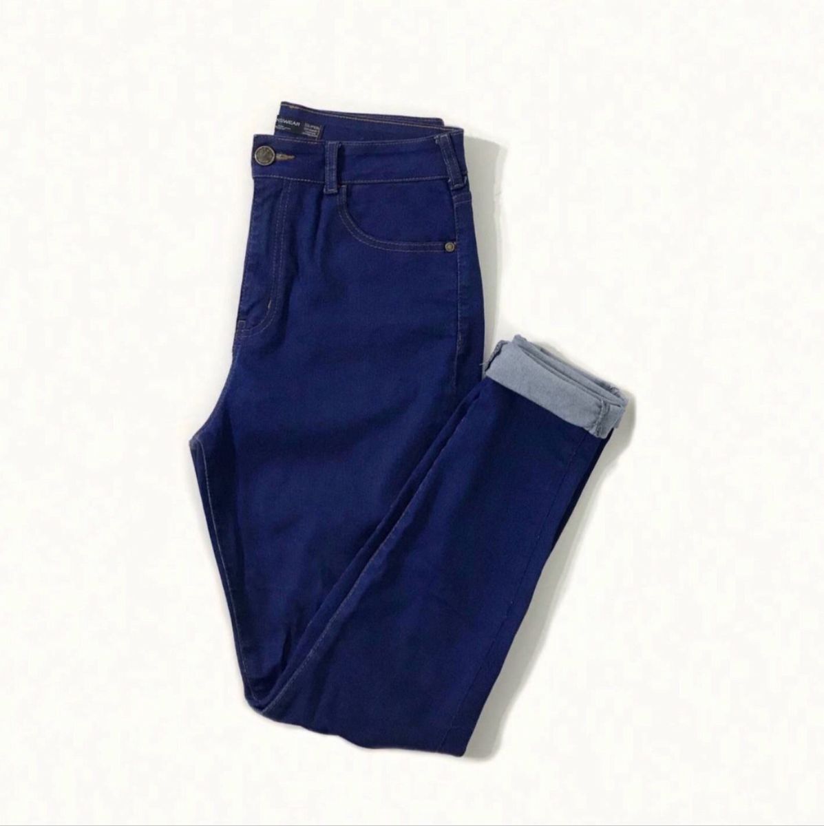 calça jeans cintura alta azul escuro