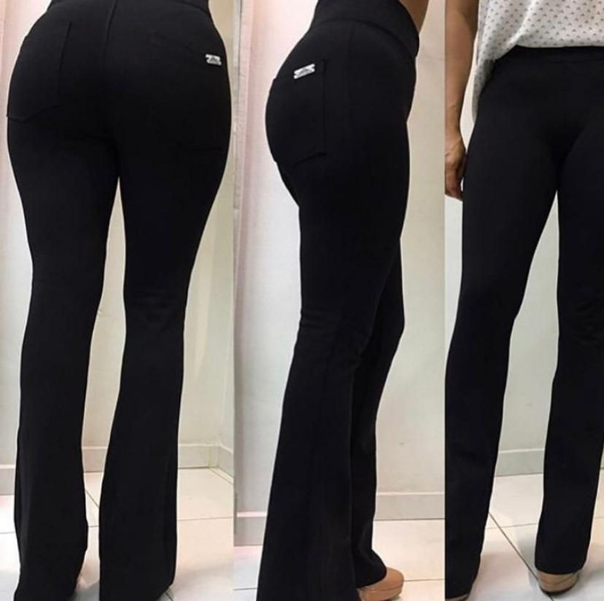 calça flare preta tipo legging