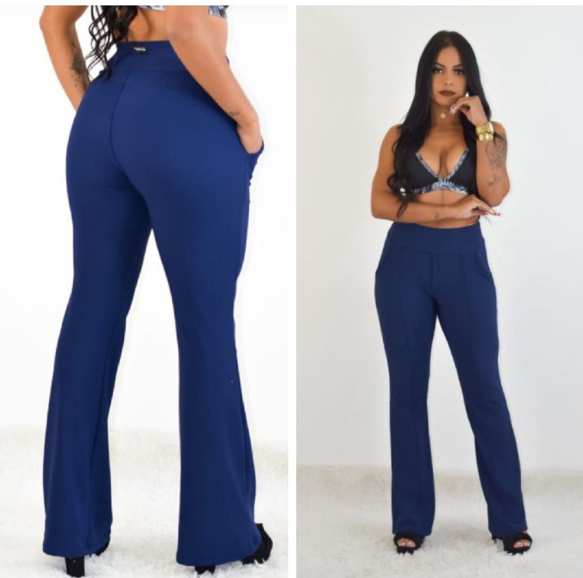 calça flare poliester elastano