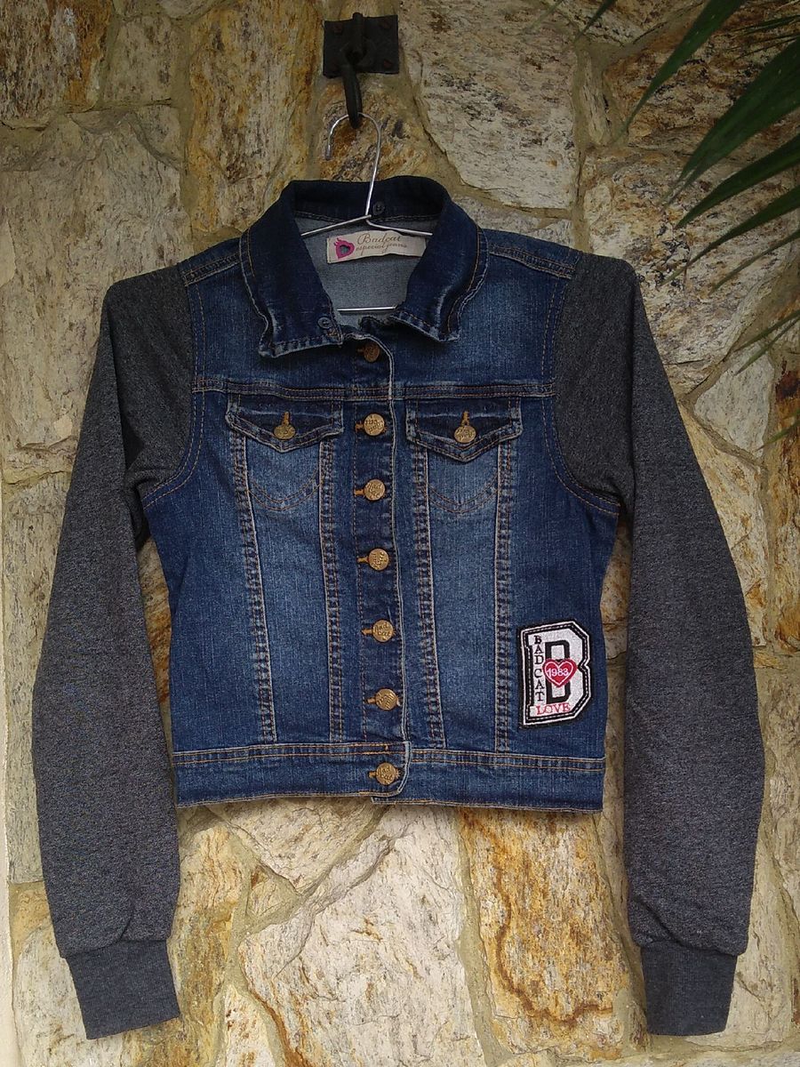 jaqueta jeans com moletom bad cat