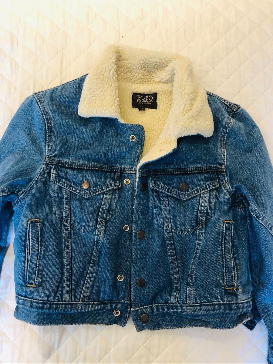 jaqueta jeans com pele de carneiro feminina