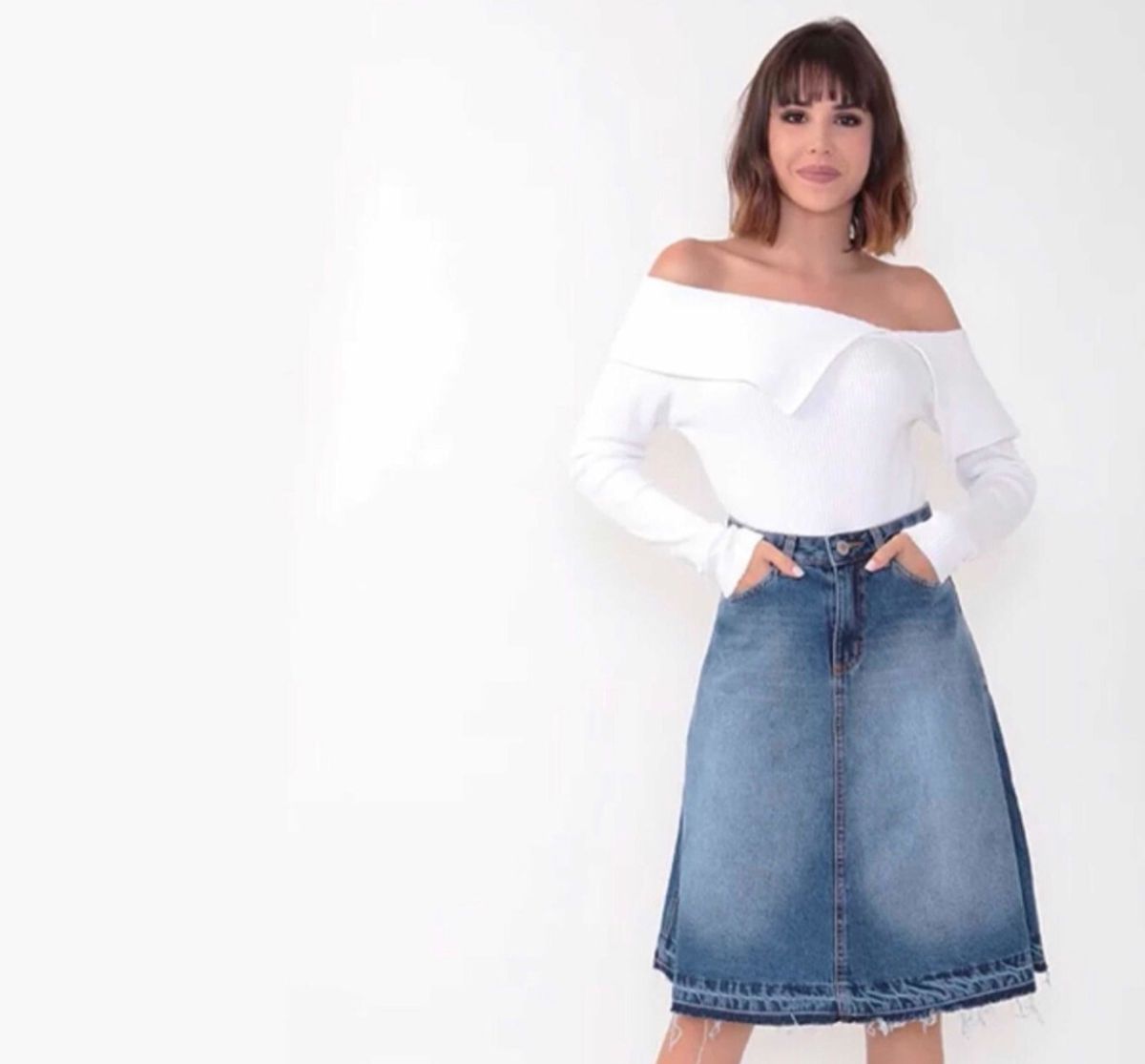 saia jeans midi aquamar