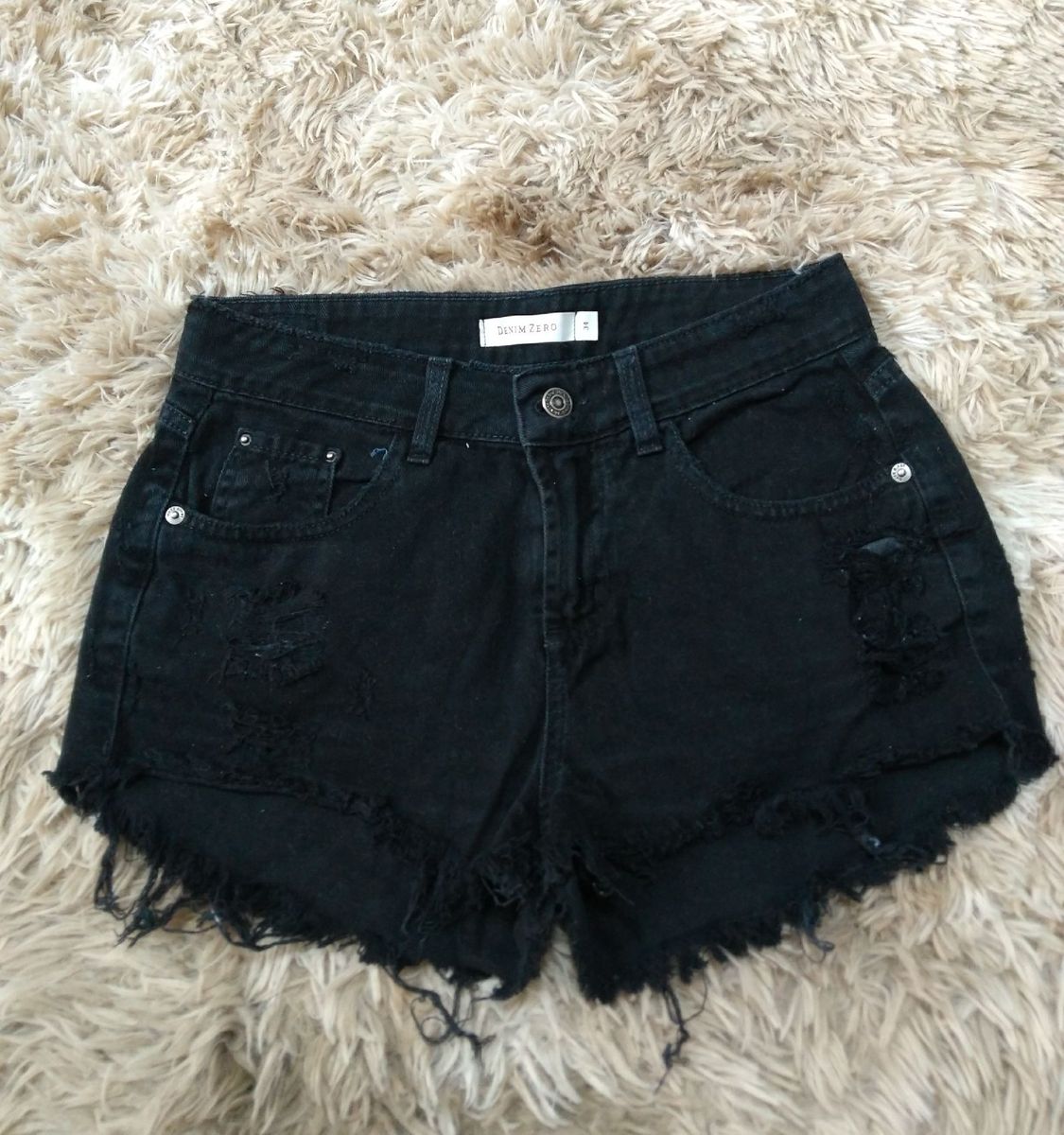 shorts preto cintura alta rasgado