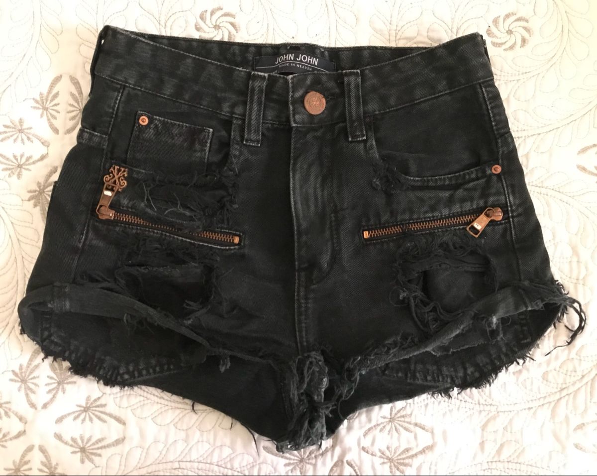 shorts jeans cintura alta preto
