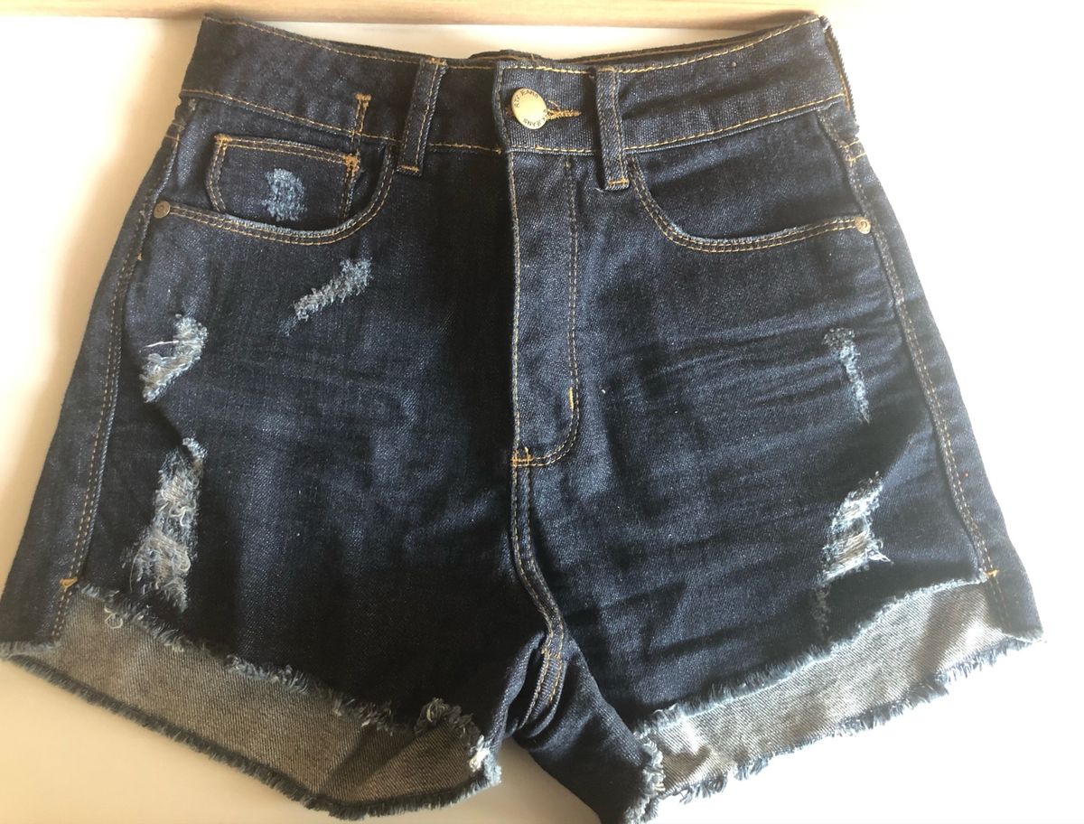 shorts jeans escuro cintura alta