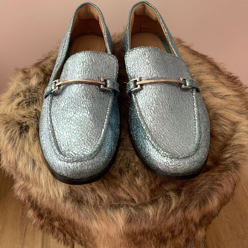 Mocassim Arezzo Couro Azul Metalizado Tam 36 Sapato Feminino Arezzo Usado 84260611 enjoei