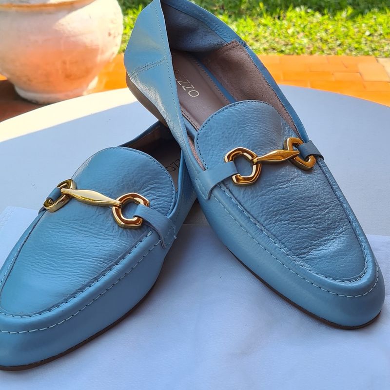 Mocassim Couro Azul Sapato Feminino Arezzo Nunca Usado 83161620 enjoei