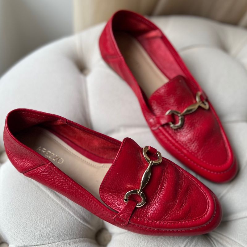 Mocassim Couro Luma Vermelho Sapato Feminino Arezzo Usado 93578294 enjoei