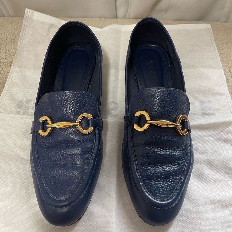 Mocassim de Couro Azul Marinho Arezzo Sapato Feminino Arezzo Usado 96077167 enjoei