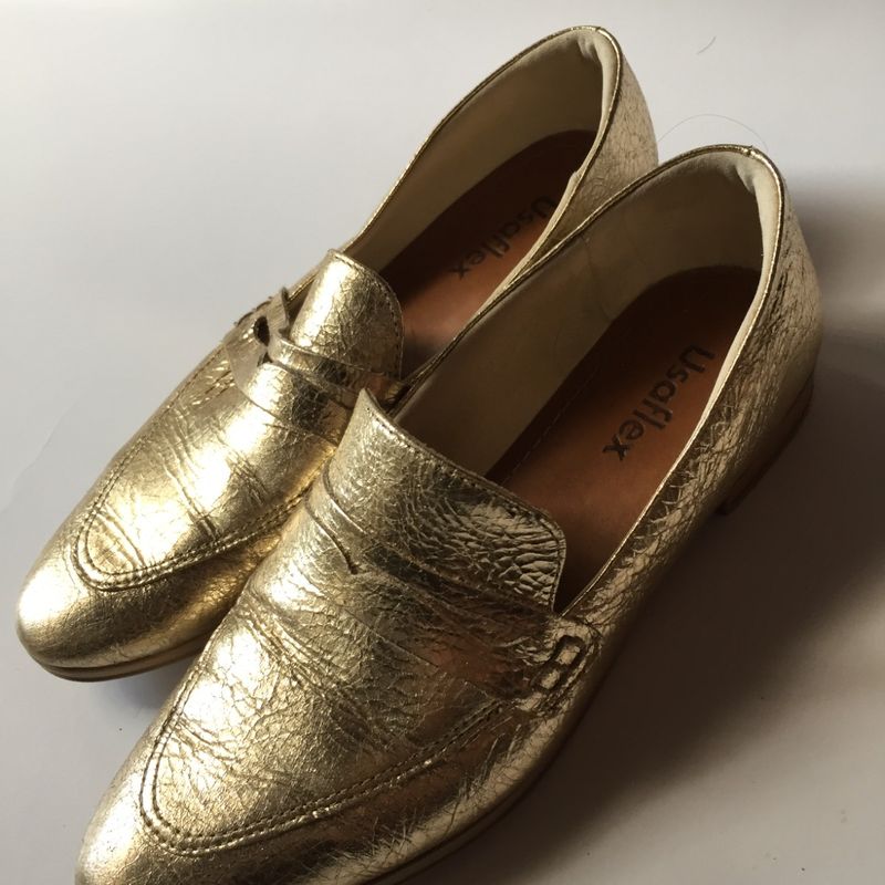 Mocassim Usaflex Dourado Sapato Feminino Usaflex Usado 94813600 enjoei