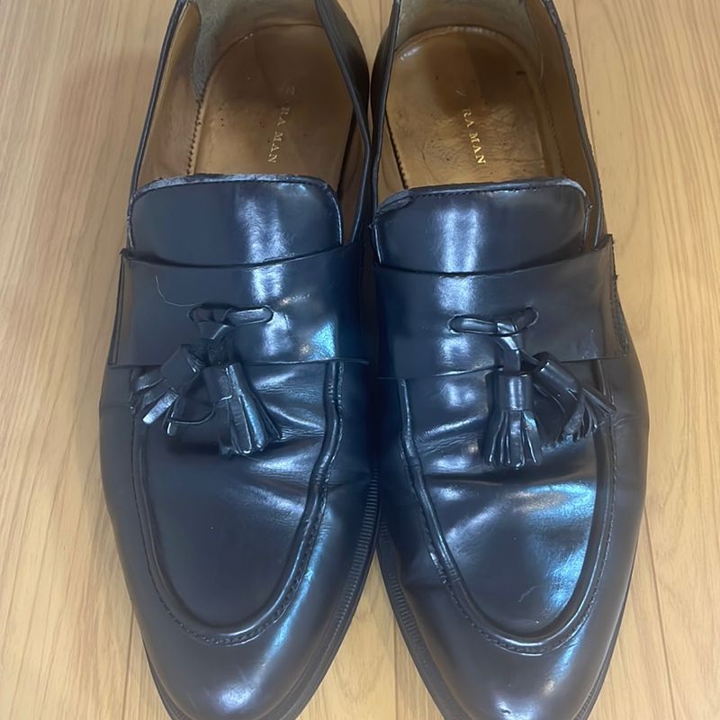 Mocassim Zara de Couro Preto Sapato Masculino Zara Usado