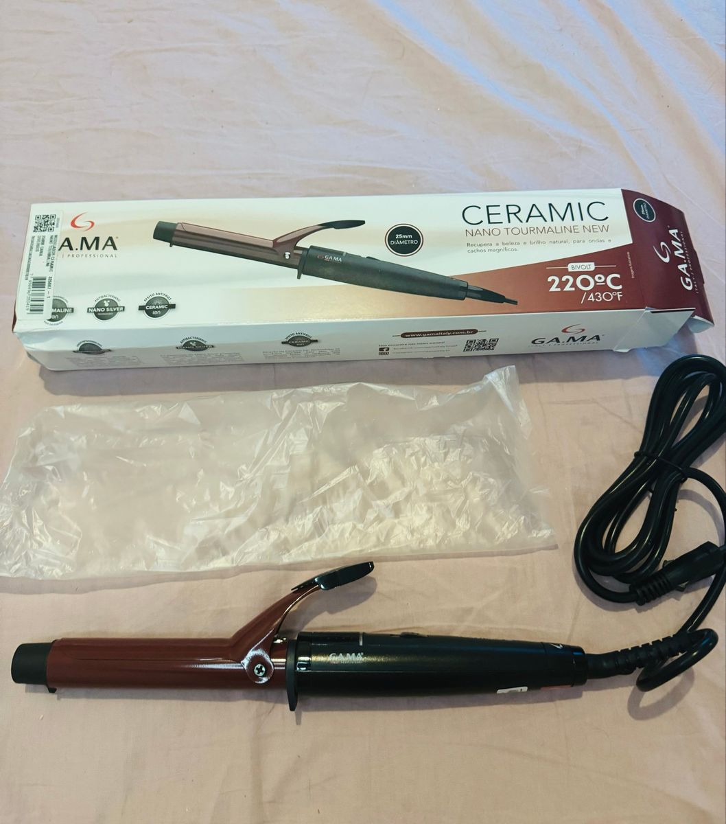 Modelador de Cachos Gama Ceramic Nano Tourmaline New 25mm Automatico com Ions 220 Graus Celsius Produto p Cabelos Feminino Gama Usado 97820288