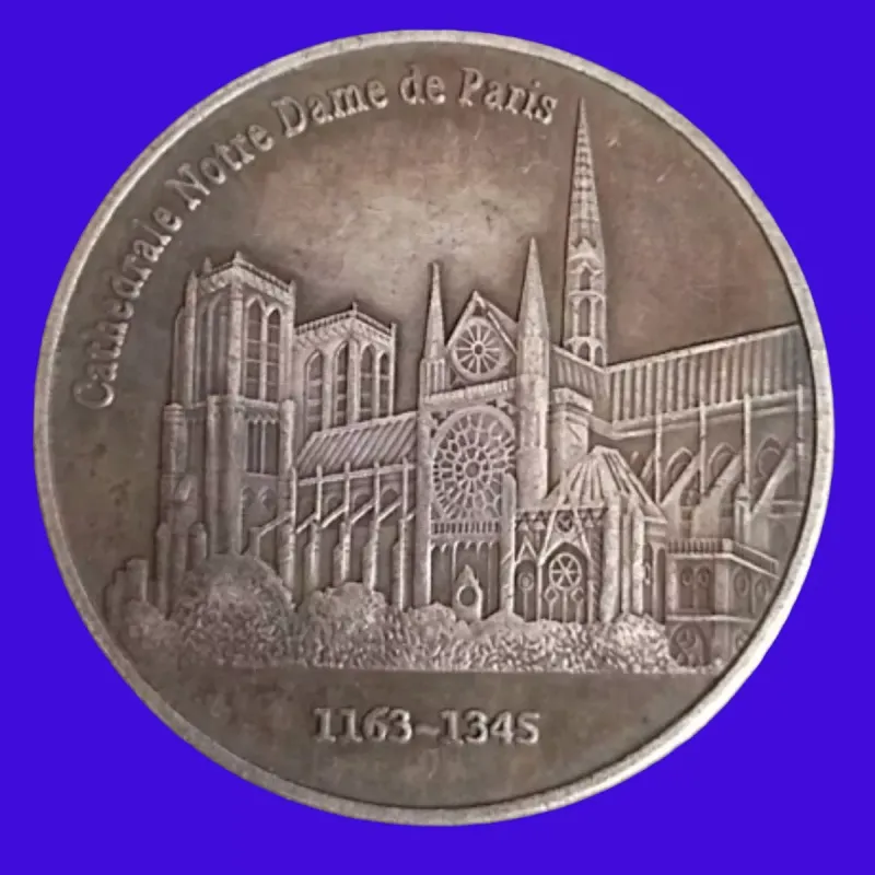 Moeda 5 Francos 1345 Catedral de Notre- Dame de Paris- Cópia para