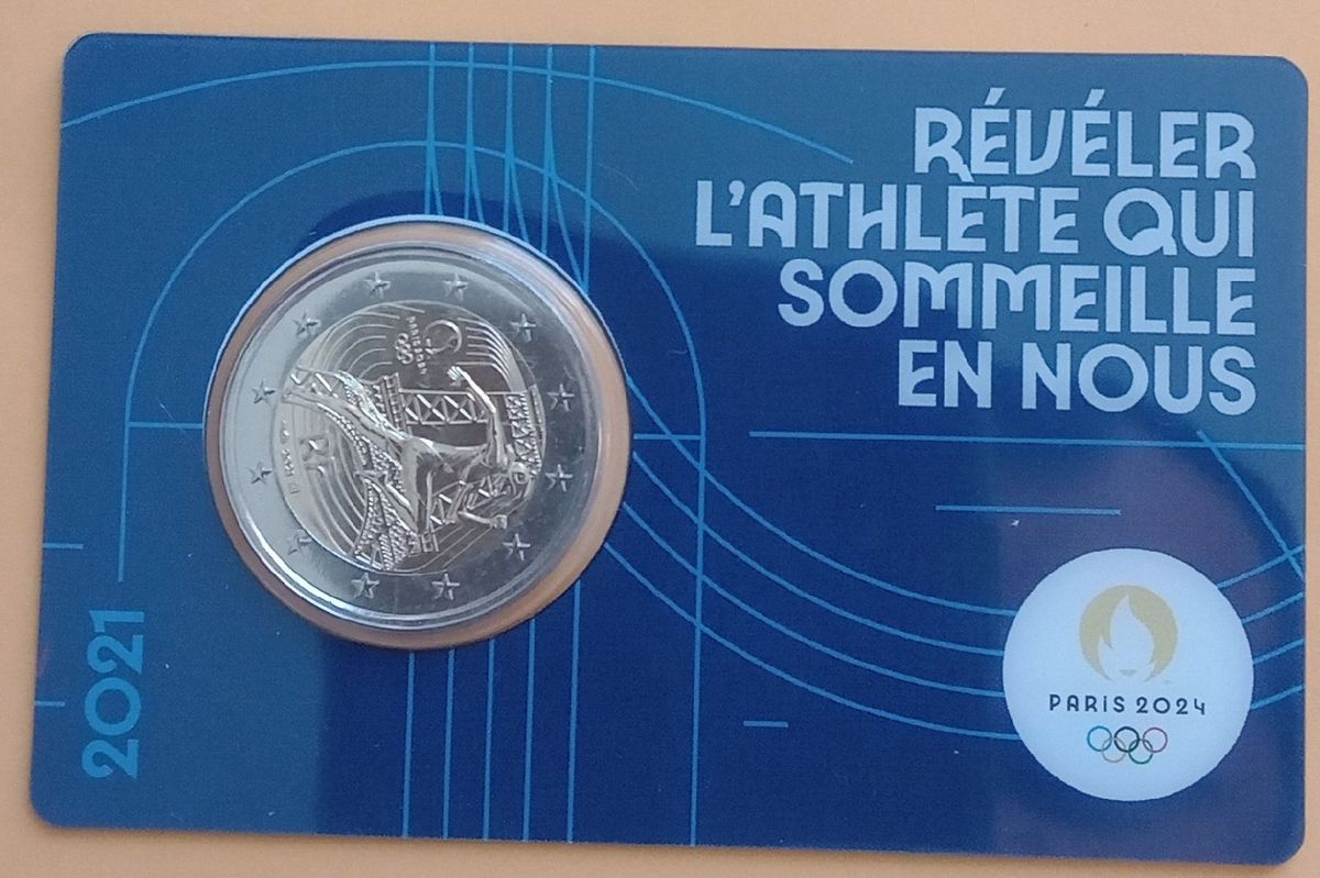 Moeda Olimpíadas Paris 2024 2 Euros 2021 Card Item p/ Esporte e