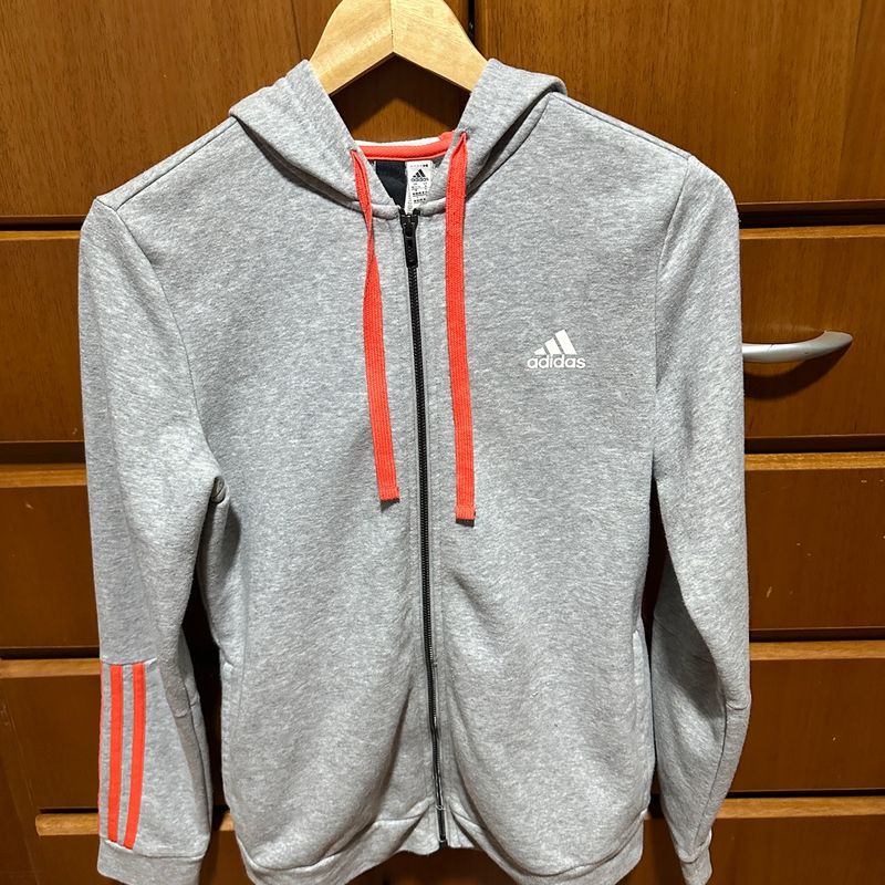 Moletom Adidas Cinza e Rosa Casaco Feminino Adidas Usado