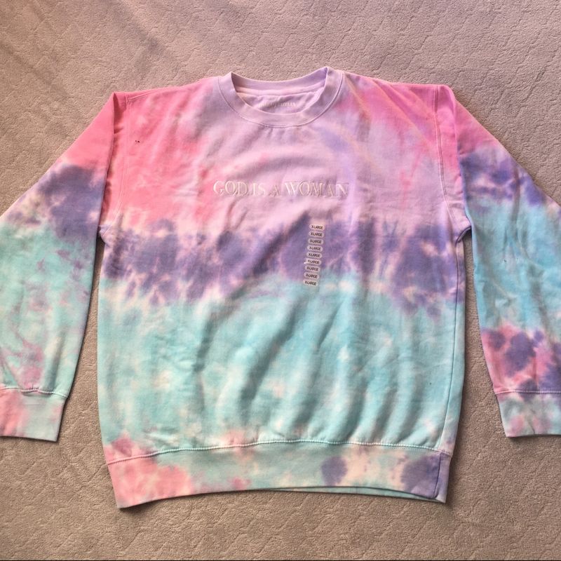 Ariana grande god is a woman tie dye online crewneck