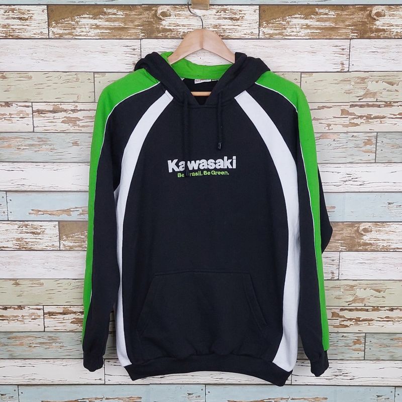 Moletom Kawasaki Preto com Capuz Masculino Casaco Masculino