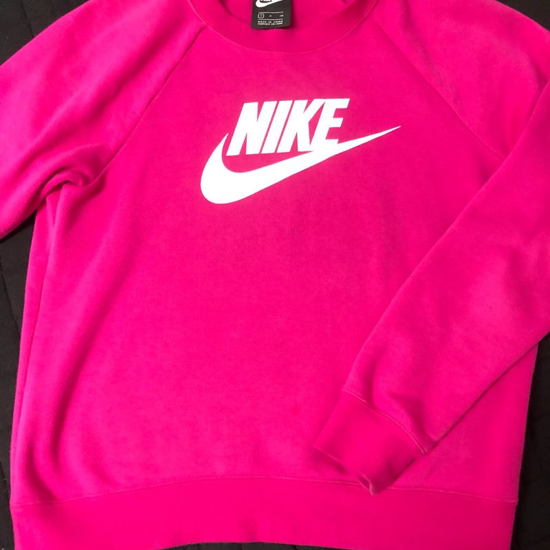 Moletom Nike Essential Crew Feminino - Rosa Escuro+Branco