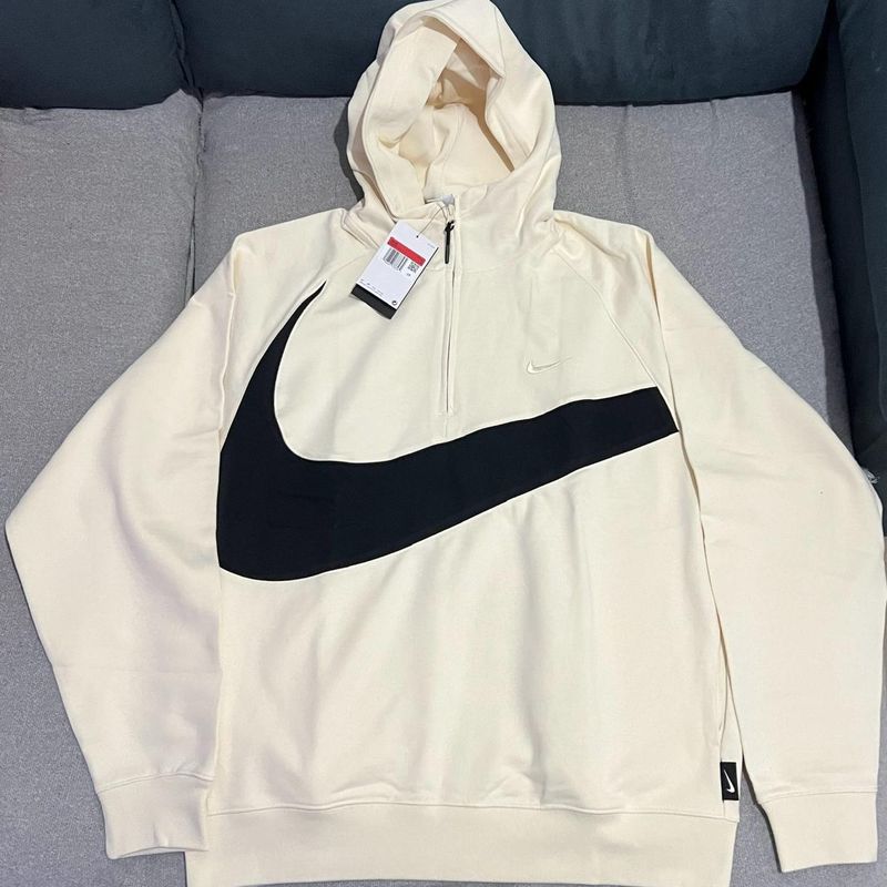 Moletom Bege Masculino Nike Moletom Nike Swoosh Half-Zip Fleece White 100%  Original Air