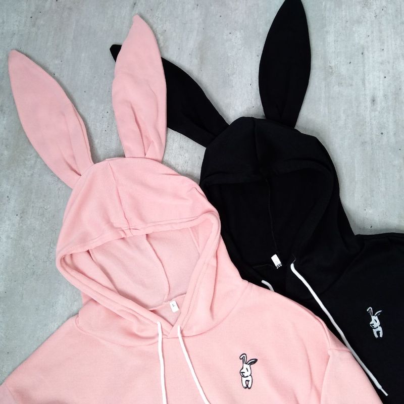 Moletom Preto e Rosa de Coelho com Orelhas Canguru com Capuz Bordado Gótico  Rock Inverno Blusa Feminina Flufi Nunca Usado 56679212 enjoei