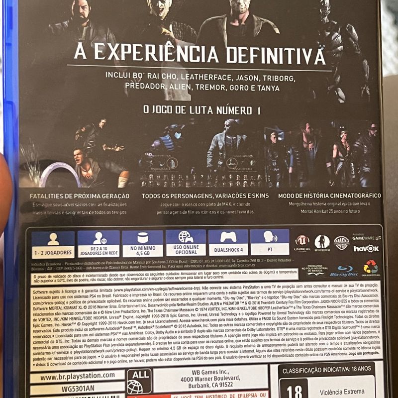Mortal Kombat Xl Playstation 4 Mídia Física, Jogo de Videogame Playstation  4 Nunca Usado 84077154