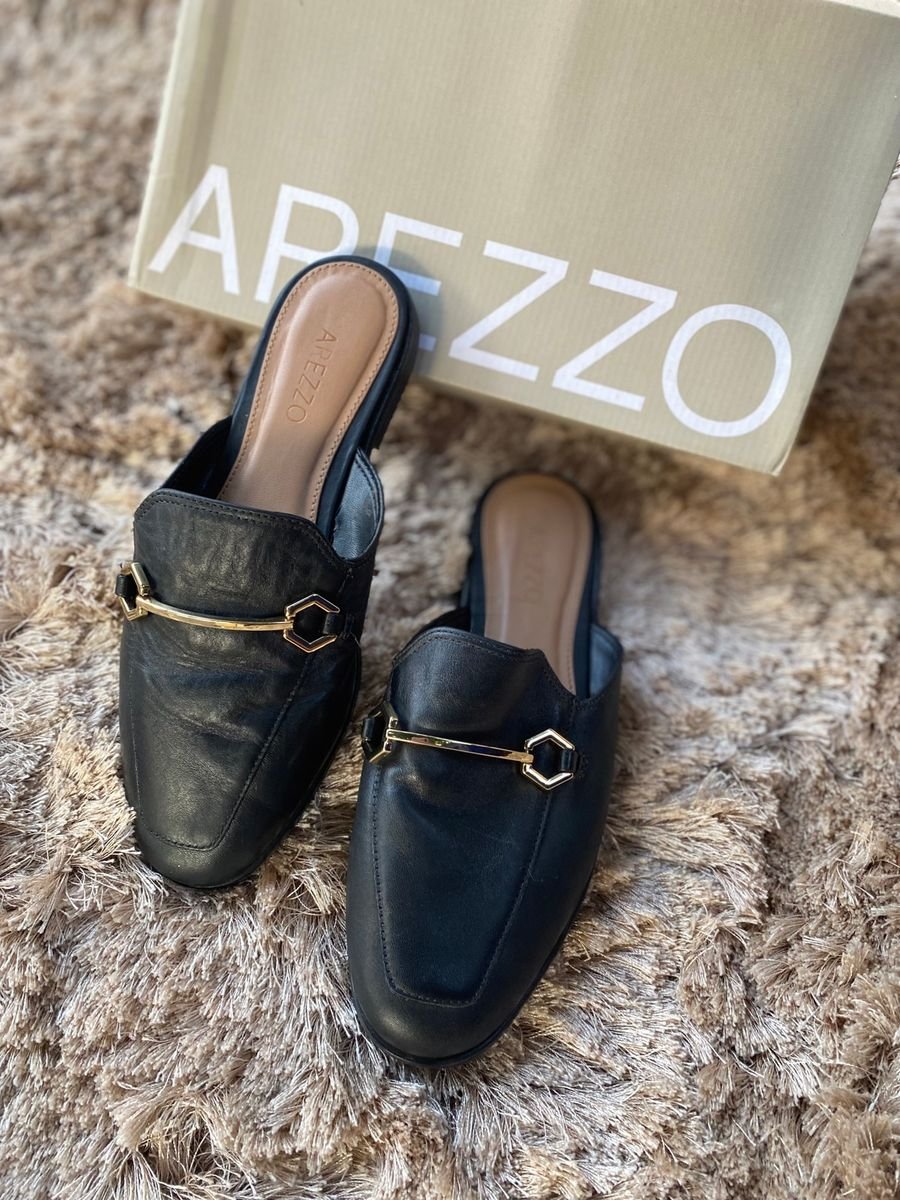 Mule Preto Arezzo Corrente Couro Original Usado 35 Sapato