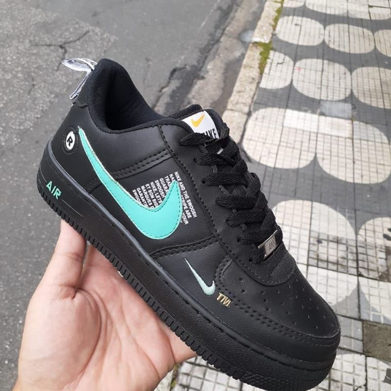 Tenis nike fashion air feminino preto com azul