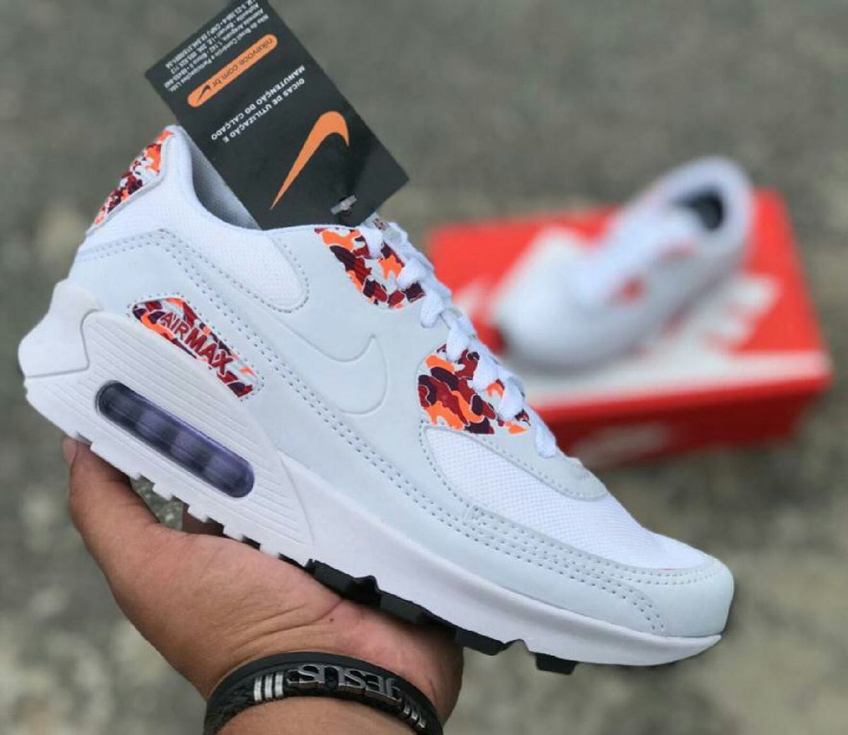 air max 90 branco preto e laranja