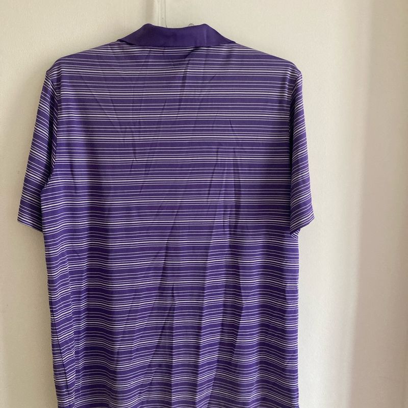Nike Golf Pique Polo Victory Listrado Dri-Fit Pga Roxo Branco