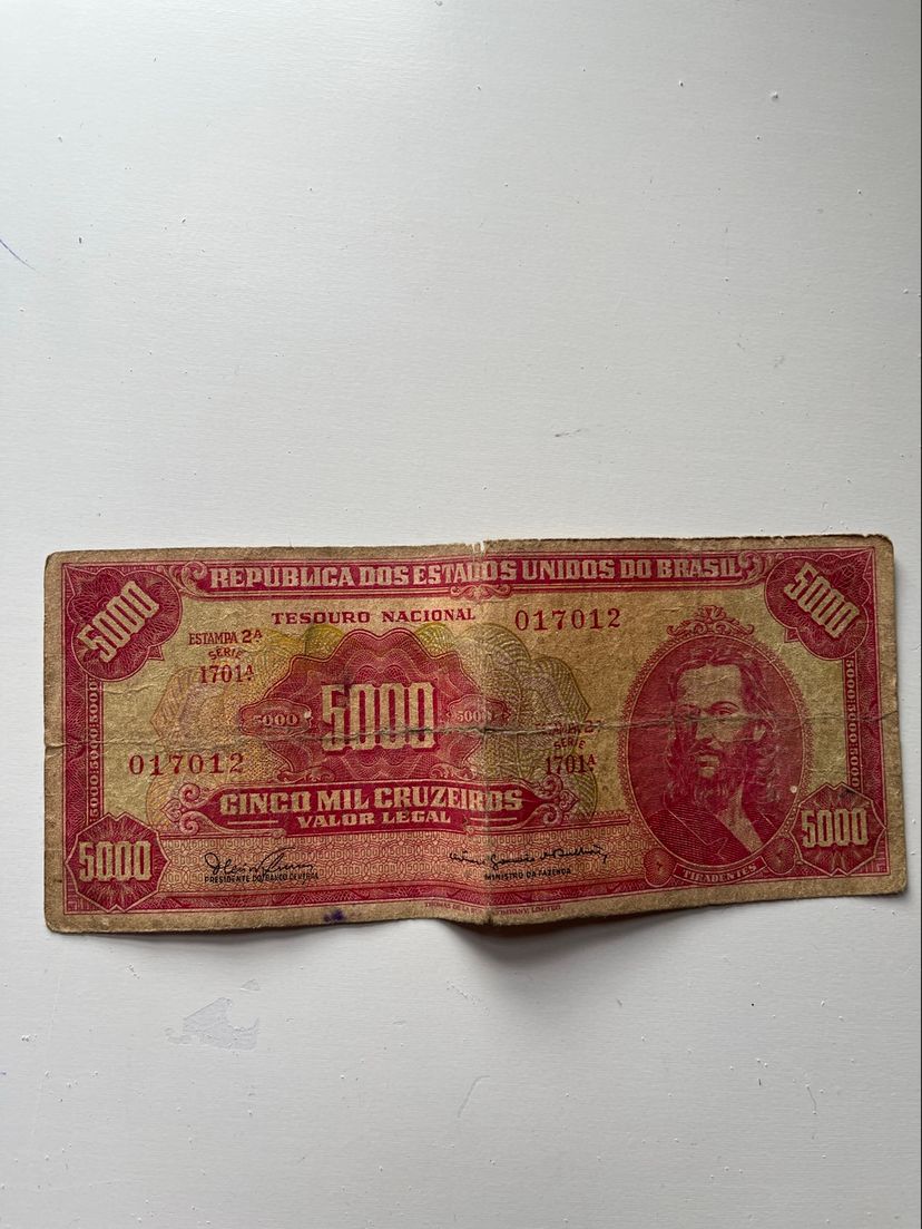 nota antiga cinco mil cruzeiros - moedas e notas 