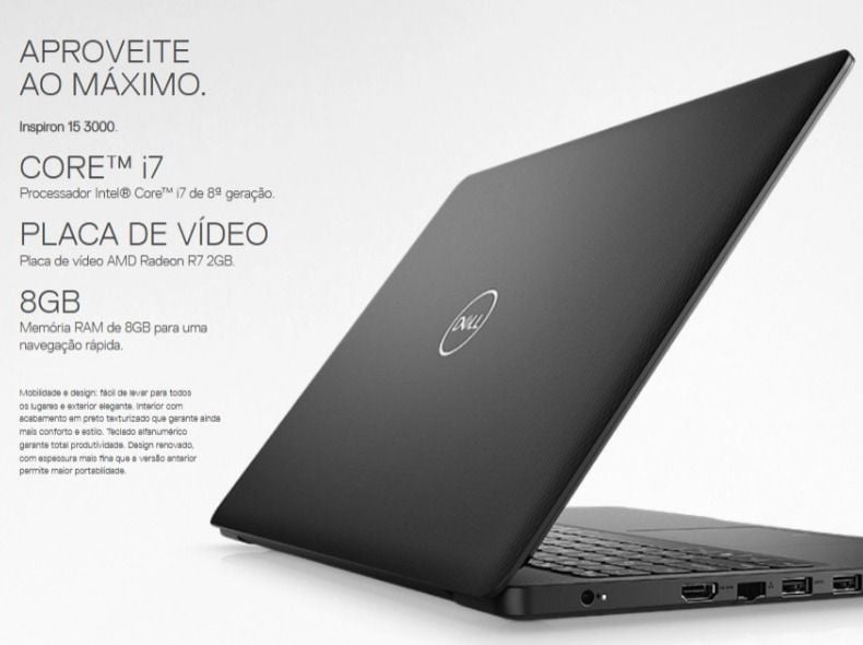 Notebook Inspiron I15 3583 A30p 8ª Intel Core I7 8gb Amd Radeon 520 Com 2gb 2tb Computador 0266