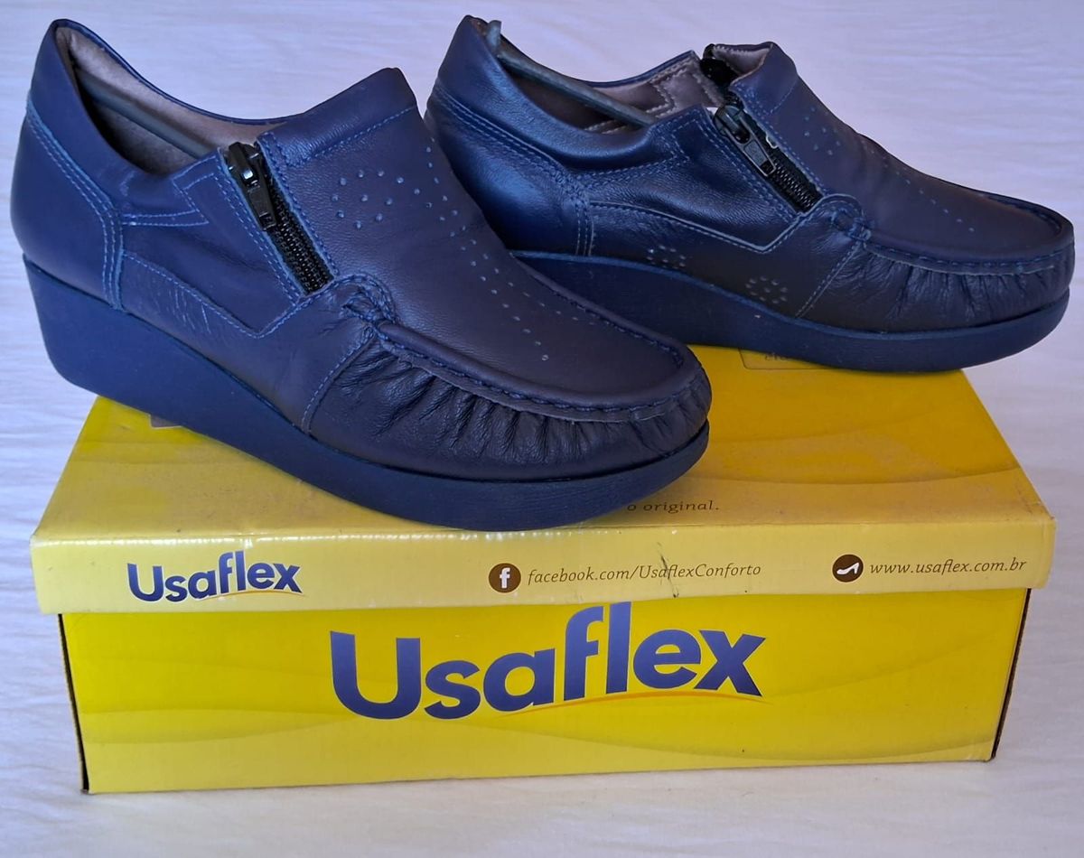 Novo! Sapato 35 Usaflex Azul Marinho com Zíper Novo, Na Caixa