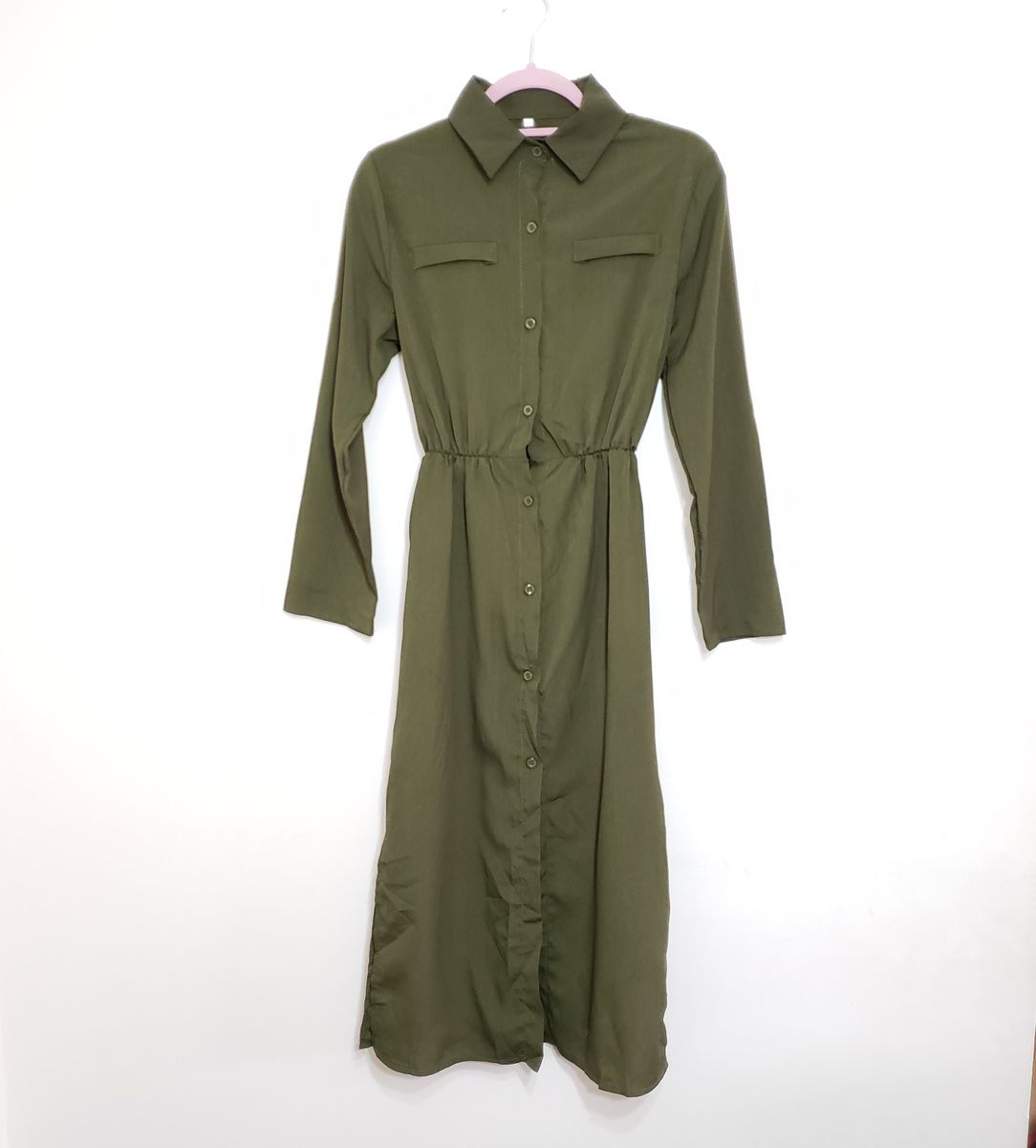 vestido chemise verde militar