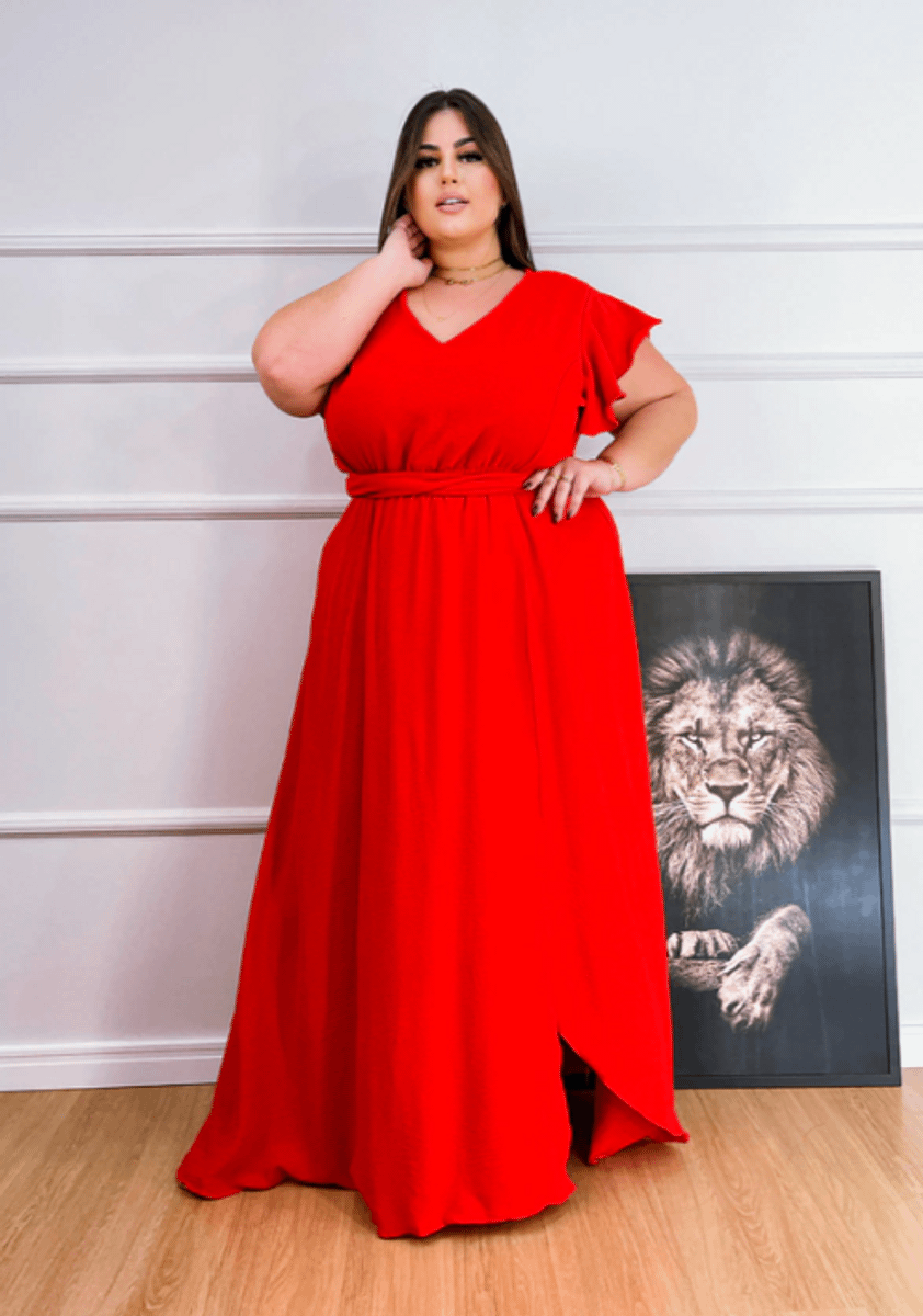 Novo Vestido Longo Plus Size Vermelho Tamanho 54 Toda Plus