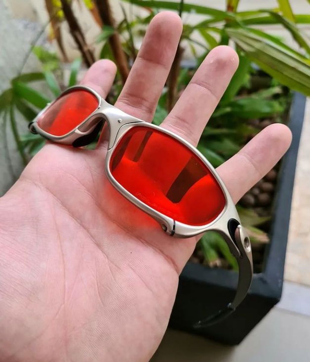 Óculos Oakley Juliet Pinado Armação de Ferro Lente Polarizada Vermelha