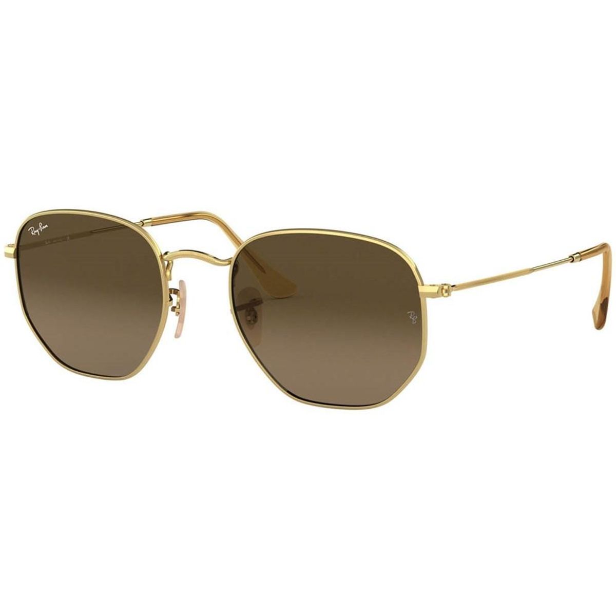 Óculos de Sol Rayban Hexagonal Dourado Lente Marrom em Cristal