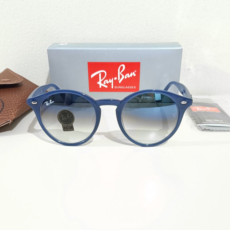 Oculos de Sol Ray Ban Highstreet Azul Brilhoso e Lentes de Cristal Azul Degrade Redondo Unissex Novo Oculos Masculino Ray Ban Nunca Usado 108916111