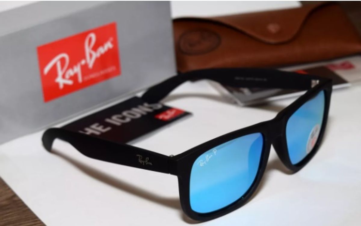 Read Photoelectric Anoi Oculos de Sol Ray Ban Justin Lente Azul Espelhada - Masculino / Feminino |  Óculos Masculino Ray-Ban Nunca Usado 71362697 | enjoei