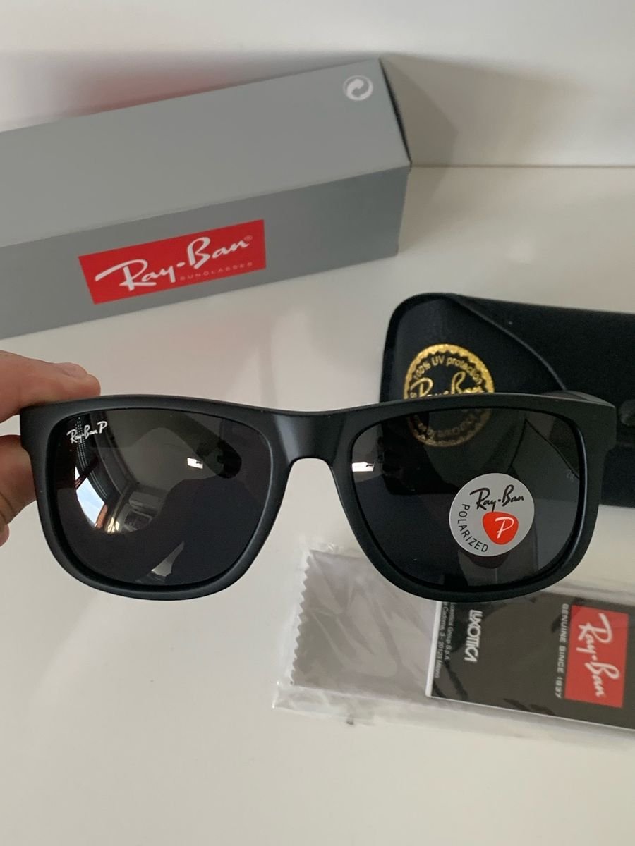 Óculos de Sol Ray Ban Justin Polarizado RB4165L Preto Fosco