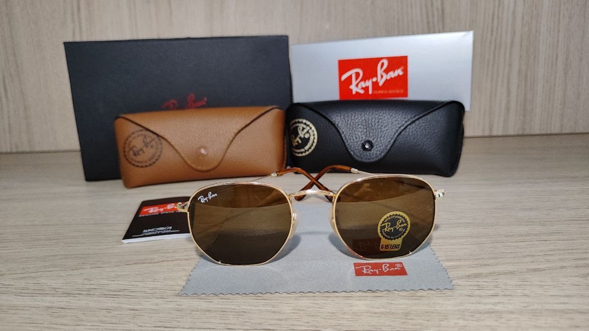 Óculos de Sol Ray Ban Rb3548 Hexagonal Marrom Lentes Cristal | Óculos ...