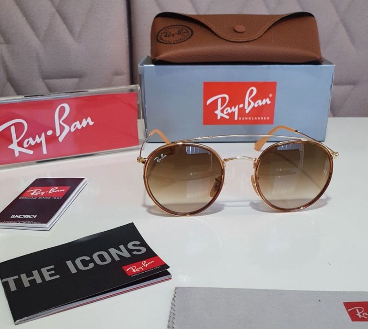 Óculos de Sol Ray Ban Round Bridge Rb3647 Caramelo Marrom Degradê ...