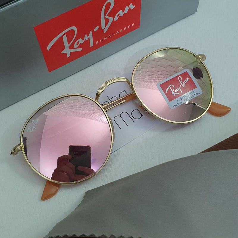 Óculos de sol Ray-Ban Round metal dourado com lente espelhada rosê