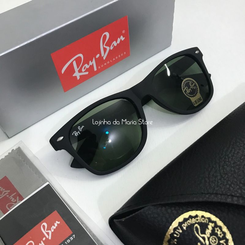 Óculos Ray-Ban New Wayfarer RB2132 preto fosco lente verde