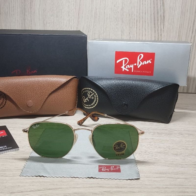 Óculos De Sol Ray Ban Hexagonal 3548 Dourado Lentes Em Cristal