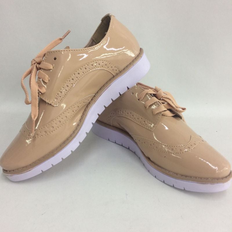 Oxford 36 Nude Solado Tratorado Alto Branco Sapato Feminino